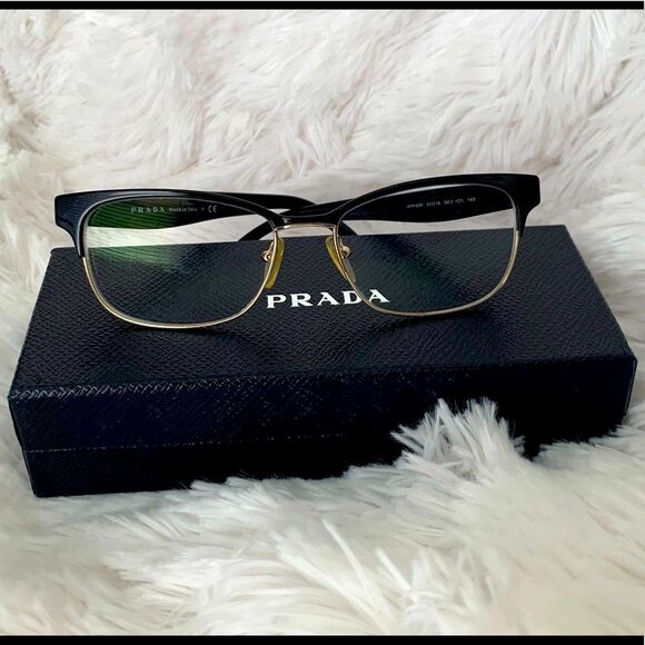 Prada Glasses Frames Black Gold Eyeglasses Case Cloth Box PR65RV Retro - Picture 2 of 14